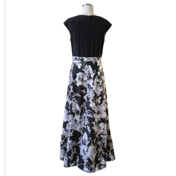 NWT Alex Evenings Floral Print Long Maxi Dress Pockets Size 10 Black White Event - Picture 4 of 13